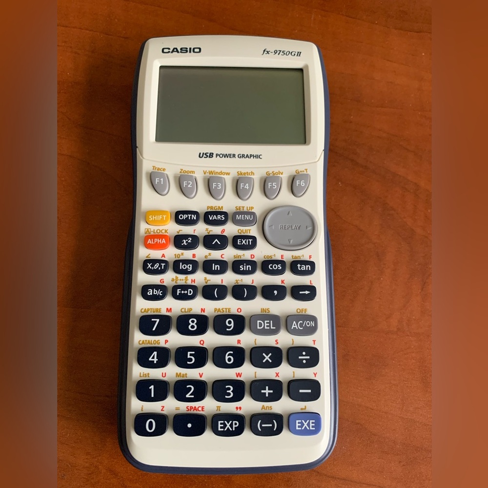 Casio fx-9750GII Graphing Calculator with Blue and Gray Accents